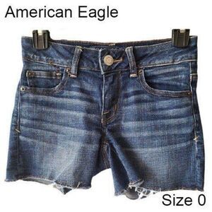 American Eagle Women's Super Stretch Shortie Denim Frayed Shorts Size 0 NWOT